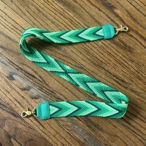 Salt strap skinny shades of green gold accents. Purse